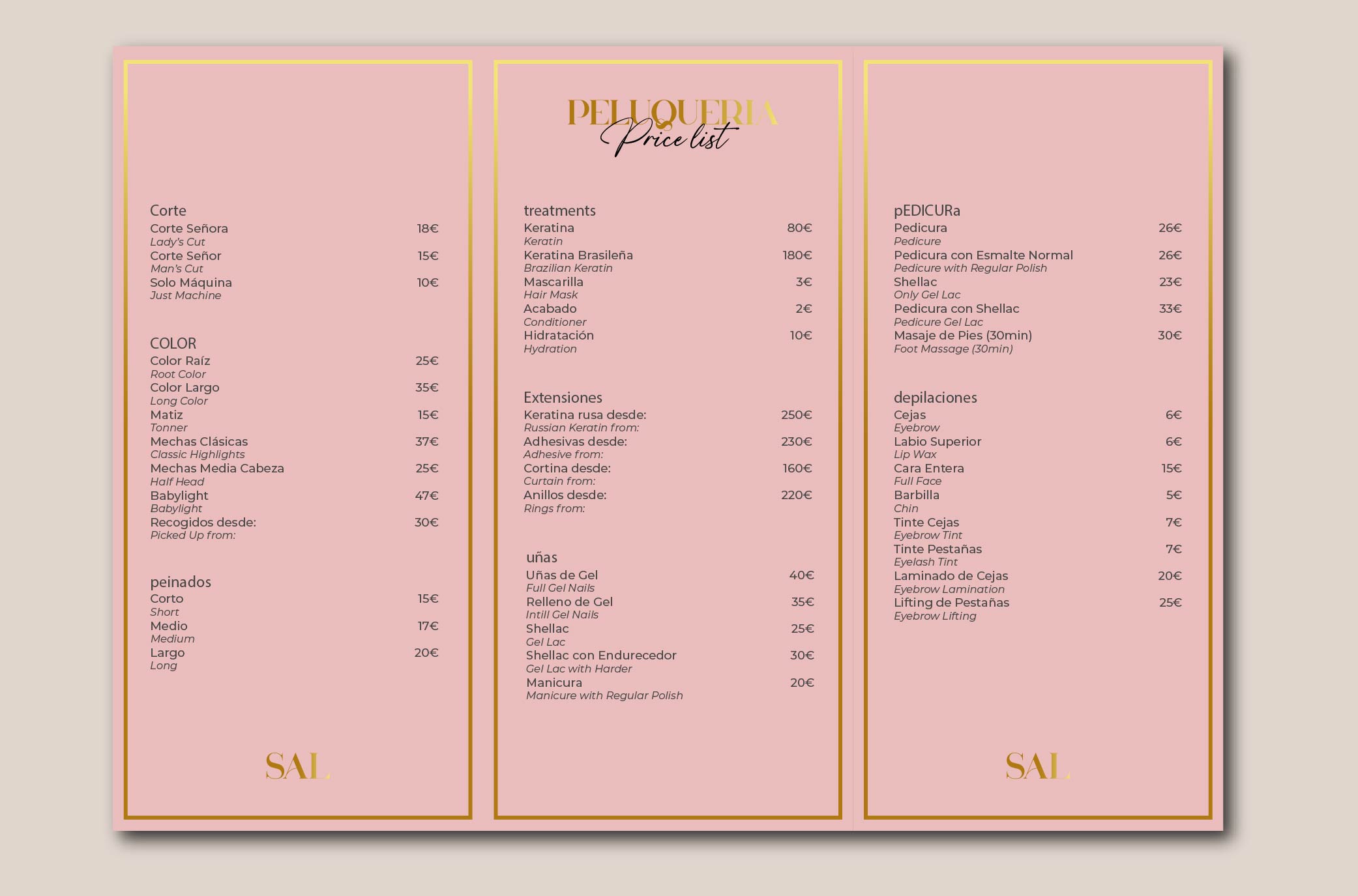 Salon N23 price list — full services menu